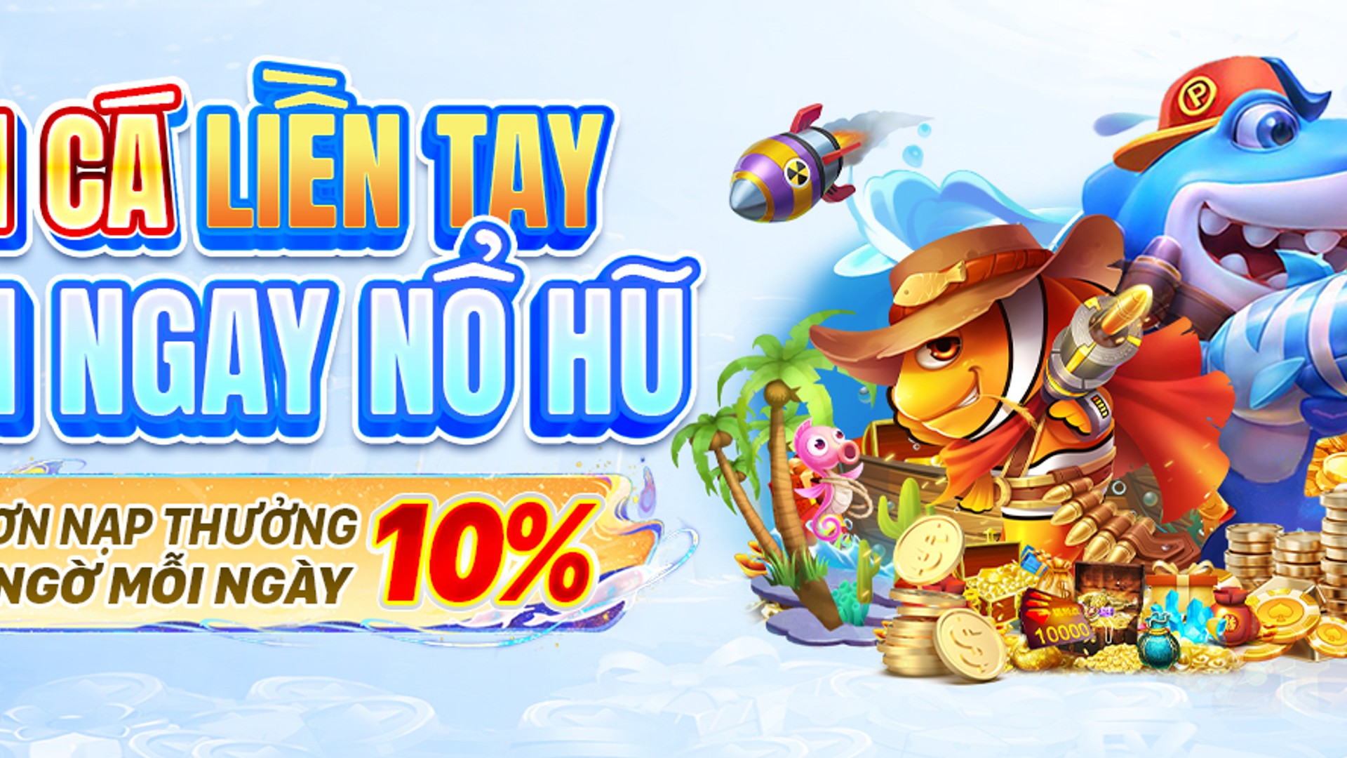 Hình ảnh đại dương xanh thẳm với những đàn cá và hiệu ứng nổ hũ 789 win